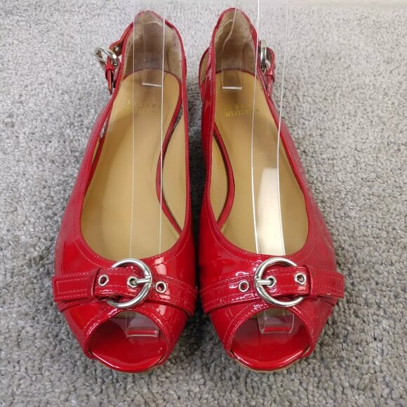 Stuart Weitzman Patent Leather Pumps Womens 7.5 Shoes Heels Red - Picture 2 of 8